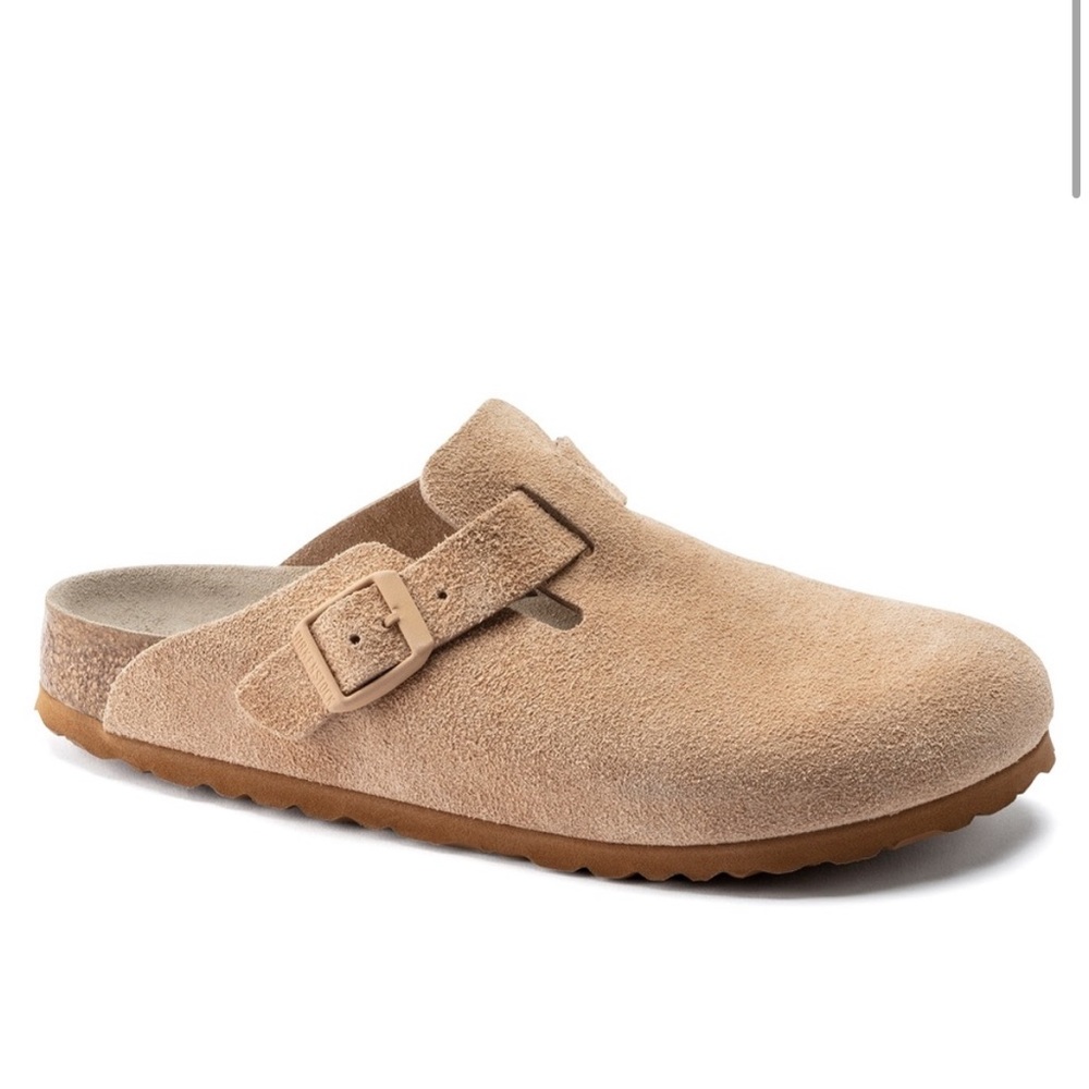 Birkenstock boston leather suede slip on shoes in clay size 8